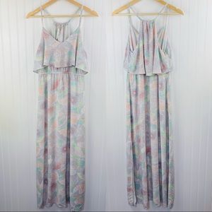 LC Lauren Conrad Floral Popover Tiered Maxi Dress Creole Pink Size Small